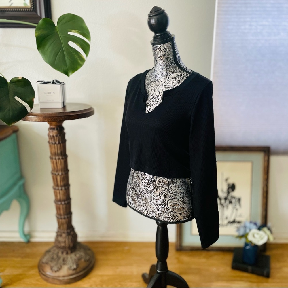 Wild Fable Women's Long Sleeve V-Neck Seamless Notched Top Size L Black - Picture 4 of 10